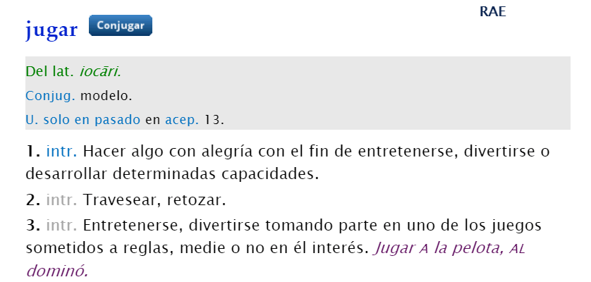definición de jugar por la RAE